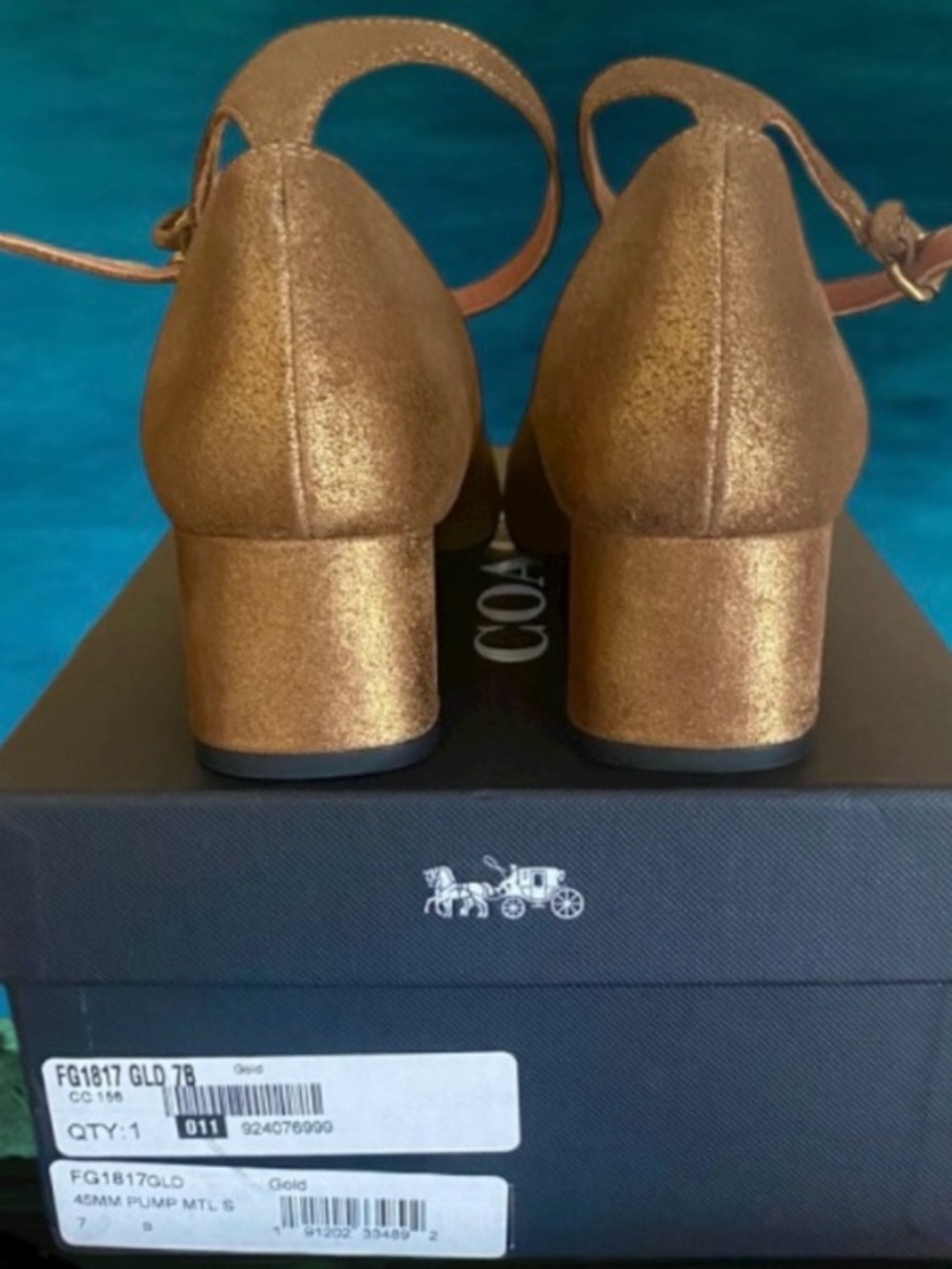 COACH METALLIC GOLD SUEDE 45MM PUMPS WITH ANKLE STRAP SZ 7B